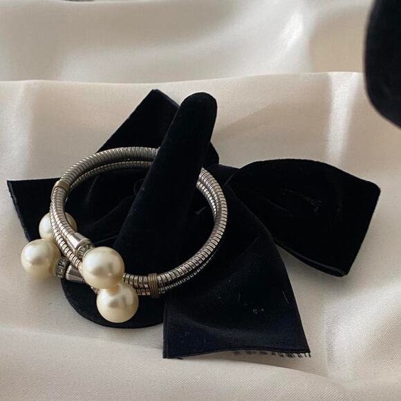 Vintage bracelet wrap around retro expandable silver (not tested) pearl cubic - Picture 4 of 8